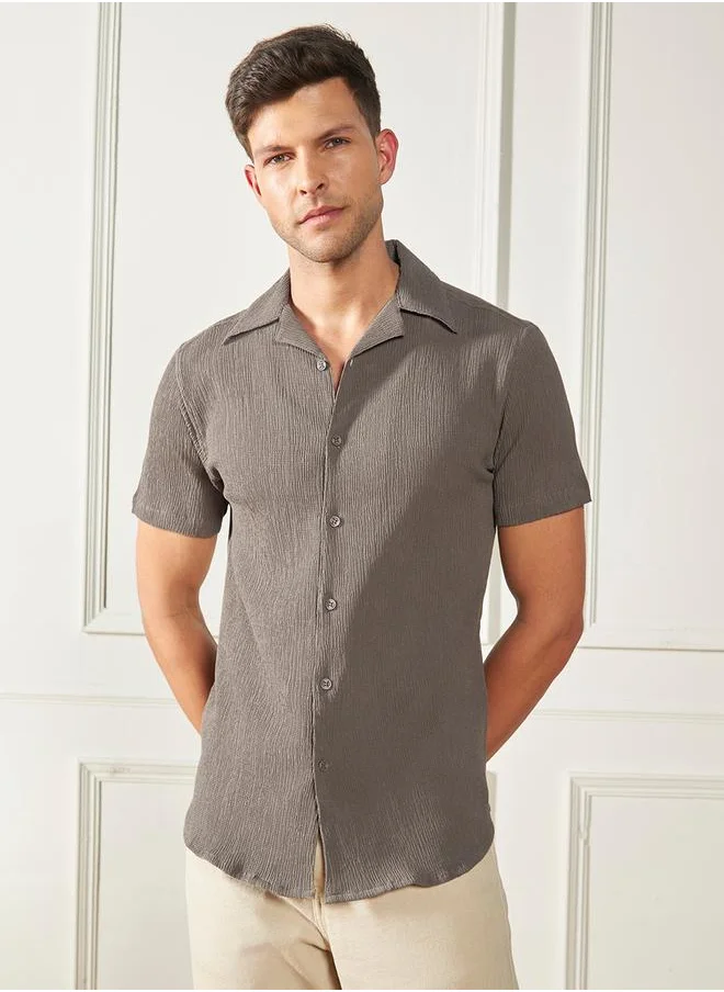 Dennis Lingo Cuban Collar Textured Casual Shirt by Styli