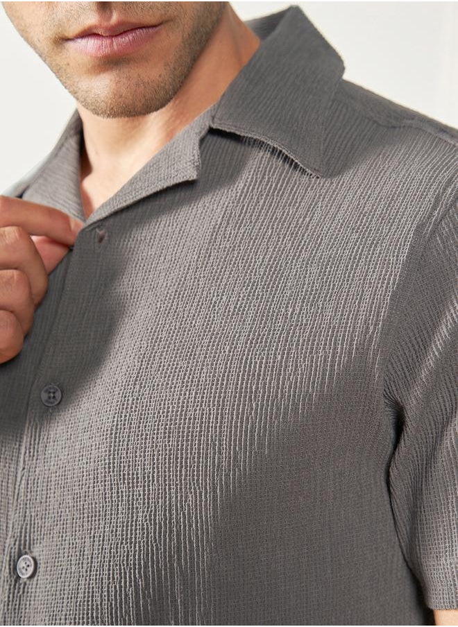 Dennis Lingo Cuban Collar Textured Casual Shirt by Styli  - Image 3