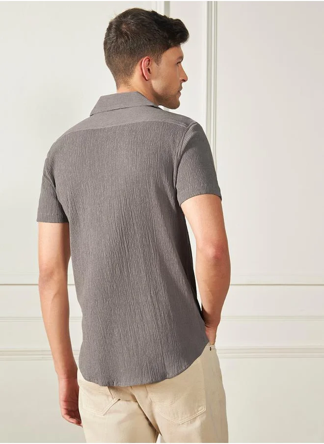 Dennis Lingo Cuban Collar Textured Casual Shirt by Styli