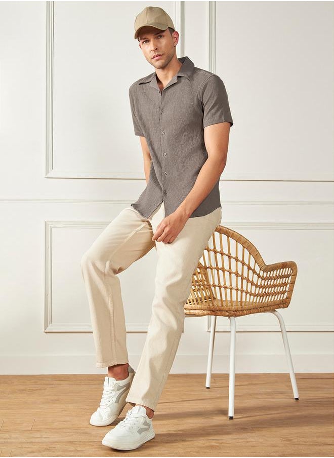 Dennis Lingo Cuban Collar Textured Casual Shirt by Styli  - Image 4