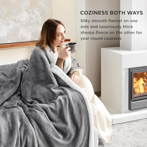 Goyal's Ultra Soft Flannel Sherpa Blanket for AC Room, Mild & Heavy Winter Use | Single Bed Reversible Plush 500GSM Blanket 55 x 90 Inches | Thick Warm Cozy Dual Layer Microfibre Throw - Silver Grey - Image 2