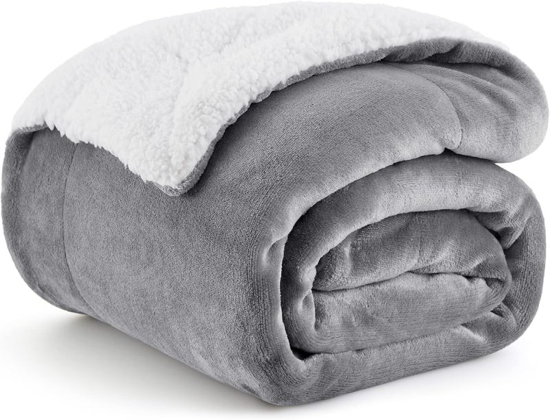 Goyal's Ultra Soft Flannel Sherpa Blanket for AC Room, Mild & Heavy Winter Use | Single Bed Reversible Plush 500GSM Blanket 55 x 90 Inches | Thick Warm Cozy Dual Layer Microfibre Throw - Silver Grey - Image 1