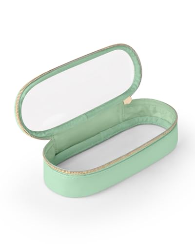 Soimeat Clear Travel Makeup Brush Holder, Leather Makeup Brush Toiletry Bag, Portable Cosmetic Brush Case, Transparent Waterproof Makeup Brush Storage Bag, Mint Green - Image 1