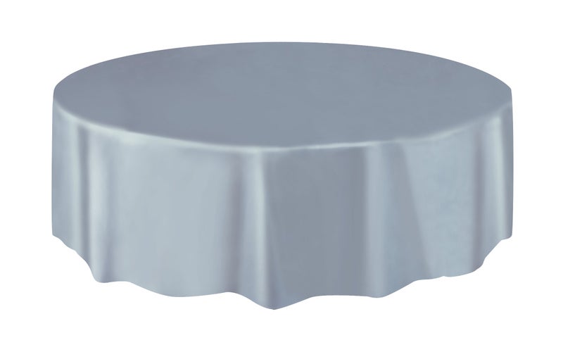 Unique Elegant Silver Solid Round Plastic Table Cover 84 Premium Waterproof Tablecloth  Perfect For Parties  Events 1 Pack