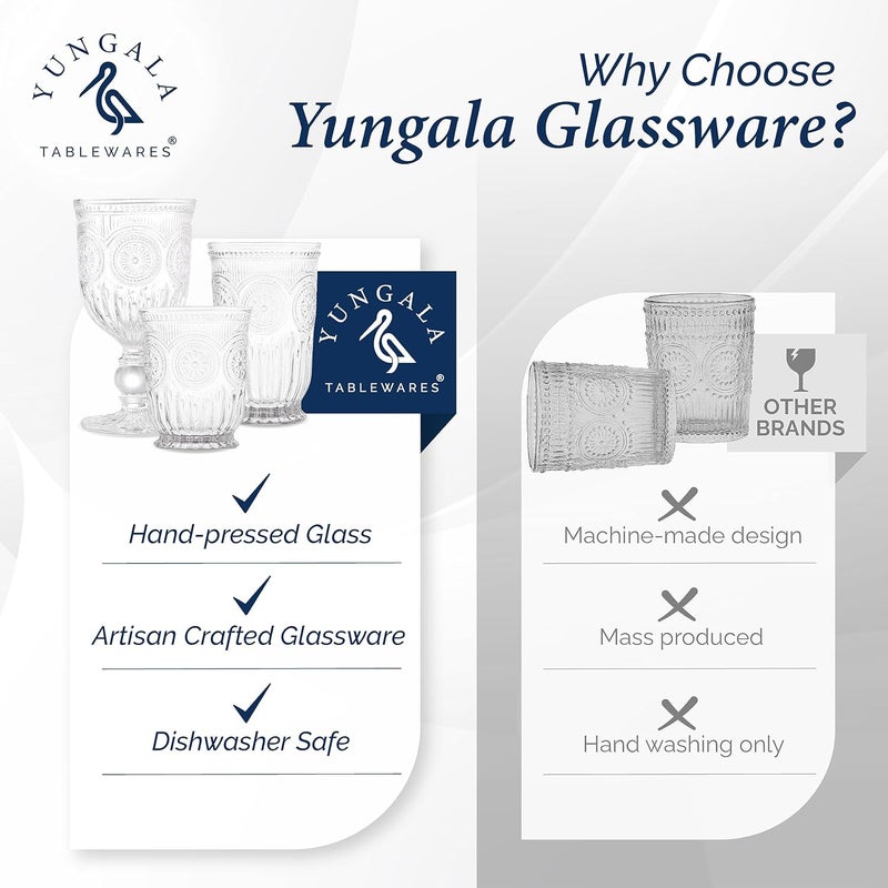 Yungala Highball Glasses set of 6 Vintage Glassware water glasses with unique footed design and pressed sunflower and hobnail motif  hand crafted without lead  dishwasher friendly - Image 3