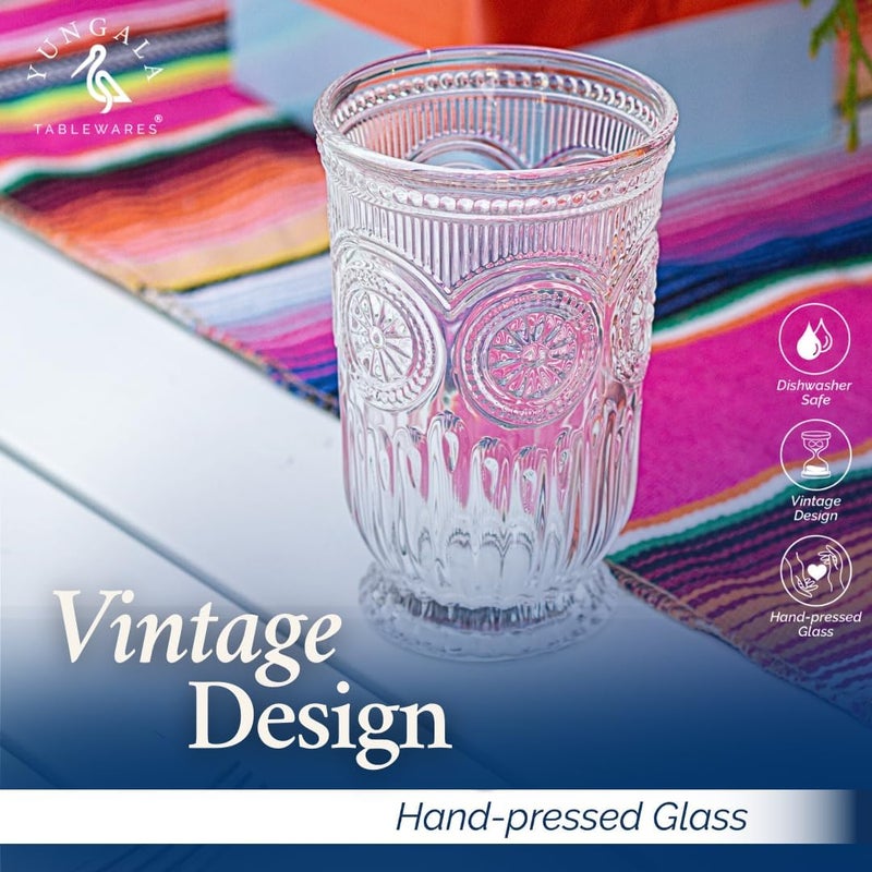 Yungala Highball Glasses set of 6 Vintage Glassware water glasses with unique footed design and pressed sunflower and hobnail motif  hand crafted without lead  dishwasher friendly - Image 5