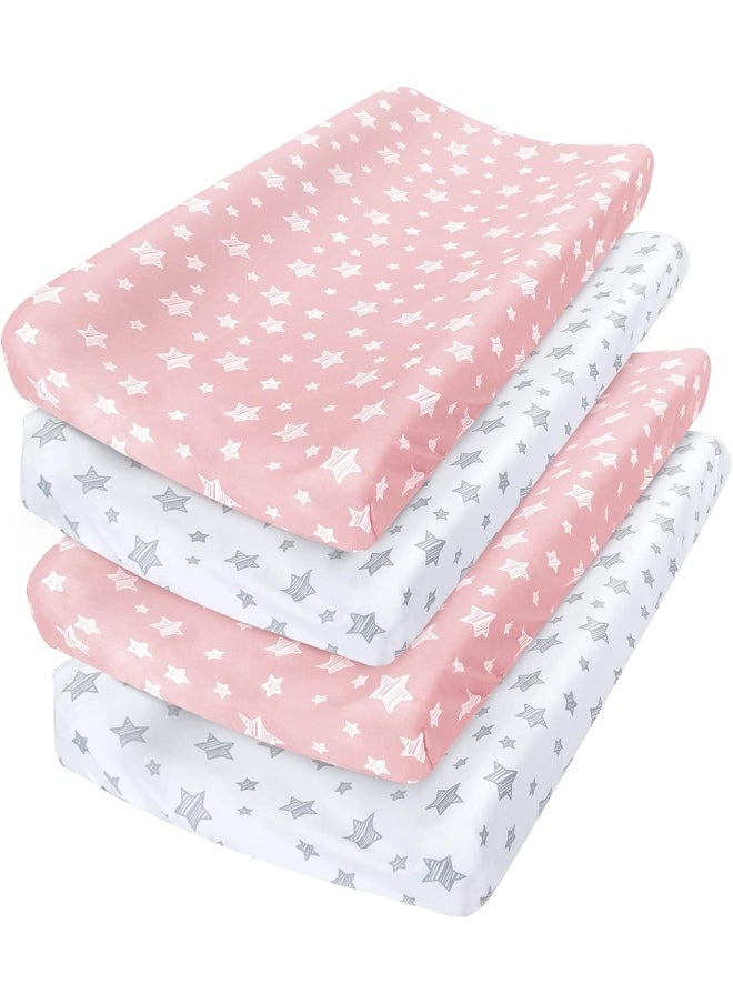 Moonsea Moonsea Changing Pad Cover for Girls 4 Pack, Lovely Print Soft Unisex Diaper Change Table Sheets, Fit 32"x16" Contoured Pad, Comfy Cozy 4-Pack Cradle Sheets  - Image 1