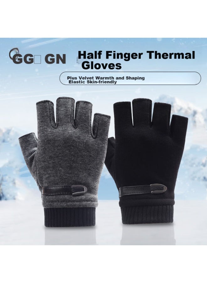 Grgn Fingerless Gloves For Men, Winter Warm, Student, Computer Typing, Driving, Open-toe Gloves, Winter Half-finger Gloves - Image 1