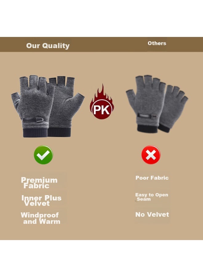 Grgn Fingerless Gloves For Men, Winter Warm, Student, Computer Typing, Driving, Open-toe Gloves, Winter Half-finger Gloves - Image 2
