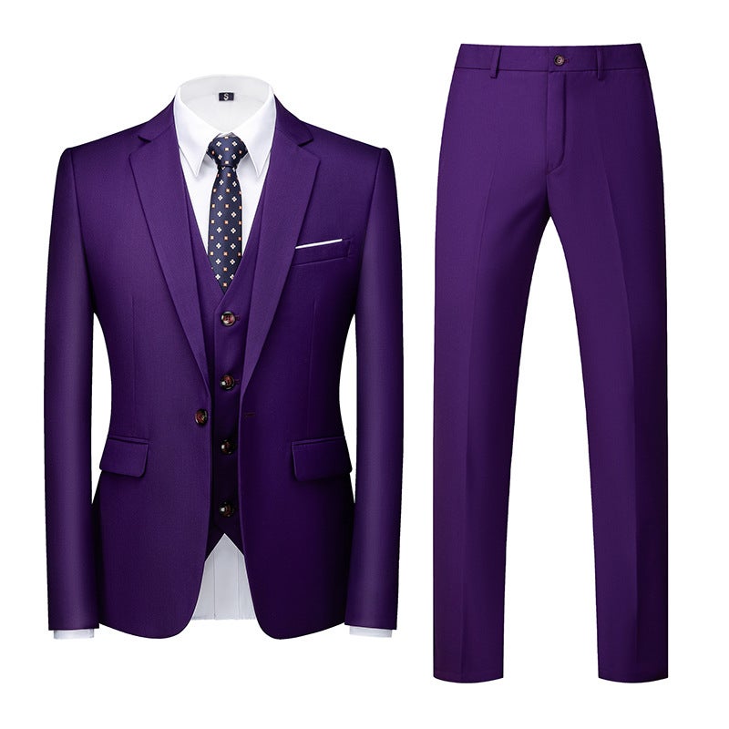 Special New Korean Suit Set Wedding One-Button Three-Piece 3D Figure Dark Gray - Image 1