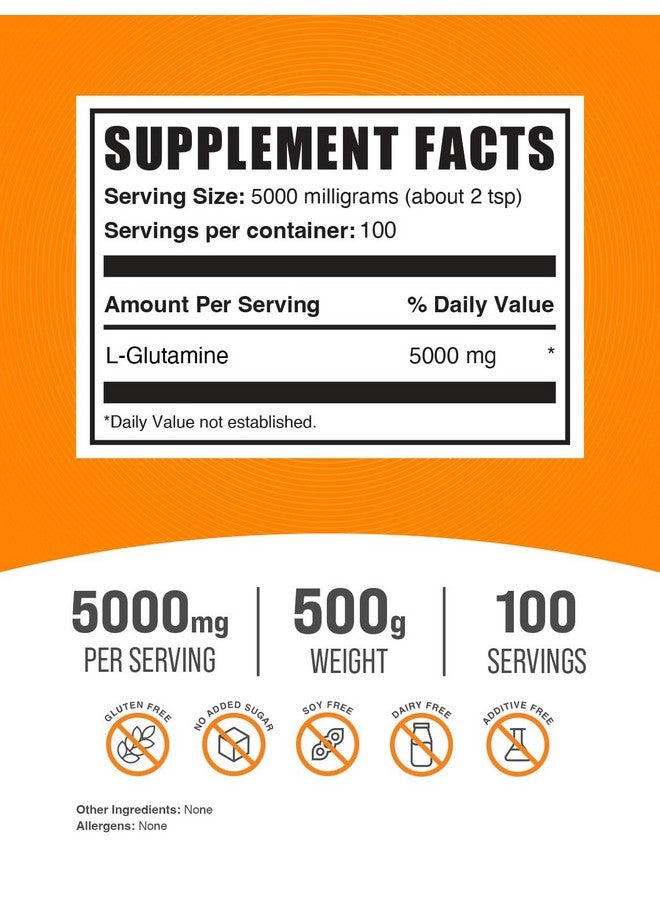 BulkSupplements.com L-Glutamine Powder - Glutamine Supplement, for Recovery & Gut Health - Unflavored & Gluten Free, 5g (5000mg) per Serving, 500g (1.1 lbs) (Pack of 1) - Image 2