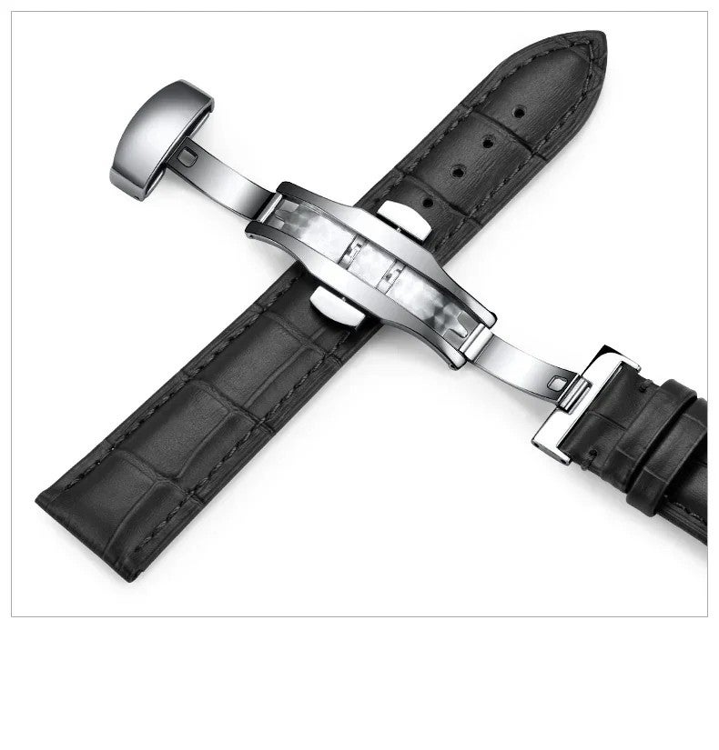Bluejw Cowhide Alligator Watch Strap Replacement with Thickened Solid Stainless Steel Double Pressure Bow Buckle – Fits 14mm, 16mm, 18mm, 20mm Watches - Image 5