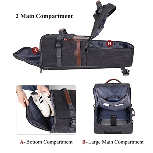 WITZMAN Travel Backpack for Men Women Carry on Luggage Backpack Canvas Rucksack Duffel bag with Shoe Compartment（A2021 big size black） - Image 5