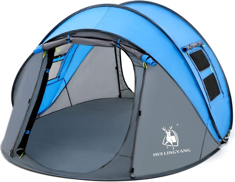 HUI LINGYANG 4 Person Easy Pop Up Tent,9.5’X6.6’X52'',Waterproof, Automatic Setup,2 Doors-Instant Family Tents for Camping, Hiking & Traveling - Image 1