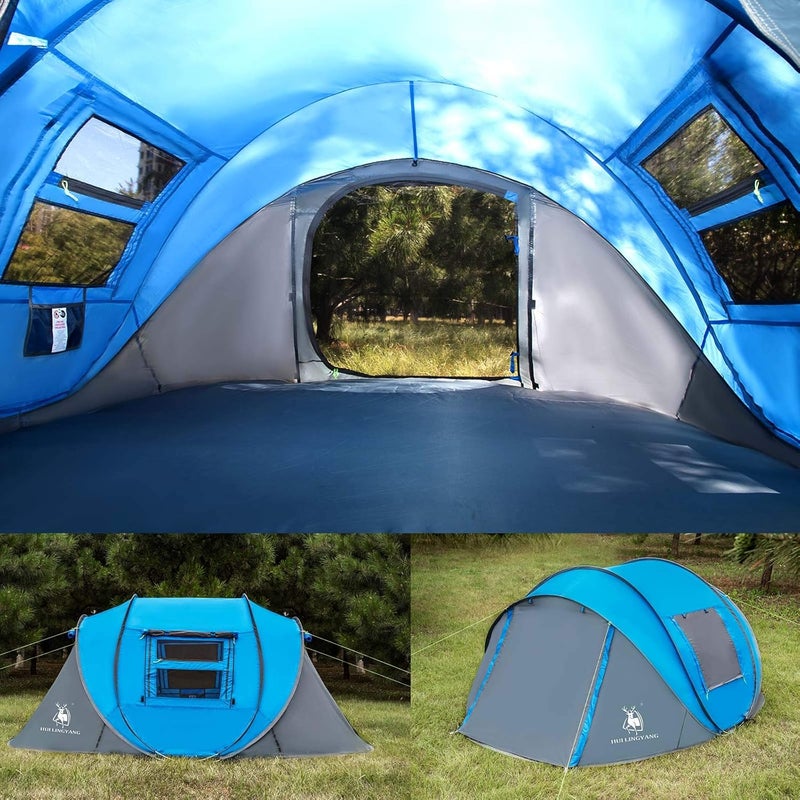 HUI LINGYANG 4 Person Easy Pop Up Tent,9.5’X6.6’X52'',Waterproof, Automatic Setup,2 Doors-Instant Family Tents for Camping, Hiking & Traveling - Image 4