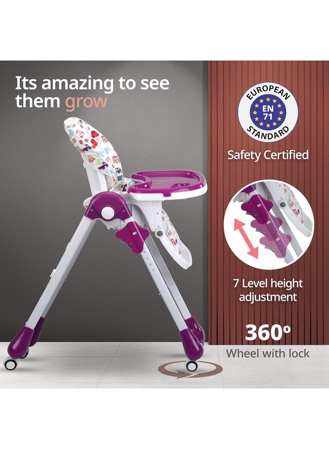 Luvlap Royal High Chair for Baby, En 71 Certified, 3 Position Recline, Baby Feeding Chair with 7 Level Height Adjustment, Adjustable Footrest, 6 Months+ (Purple) - Image 4