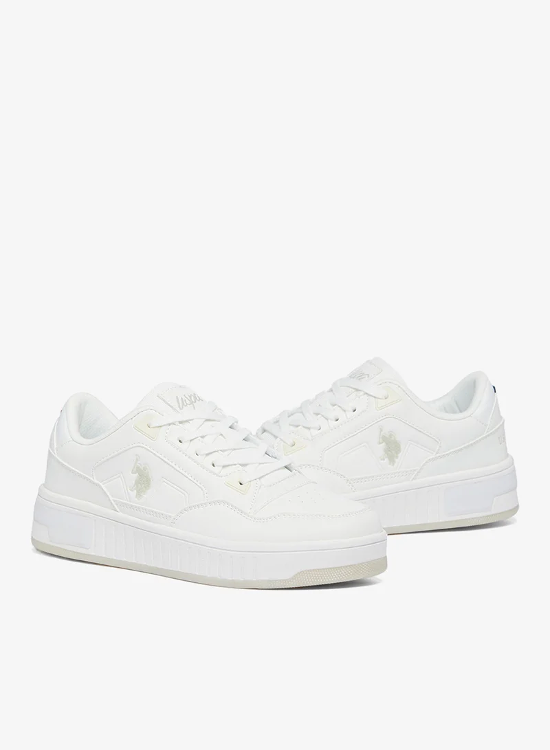 U.S. Polo Assn. White Women's White Low-Top Sneakers - Stylish Lace-Up Design Shoes, Perfect for Casual Adventures for Women | Best Price UAE