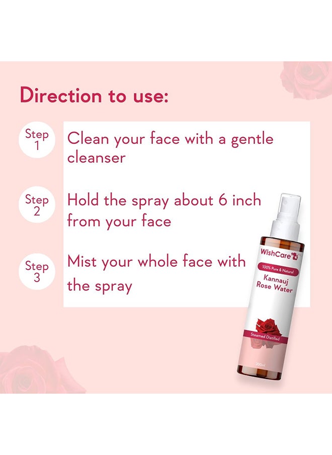 WishCare - 100% Pure & Natural Rose Water - For Skin, Face & Hair - Steam Distilled - Kannauj Gulab Jal - Spray Skin Toner - Free From Paraben, Alcohol & Chemicals - 200 ml - Image 1