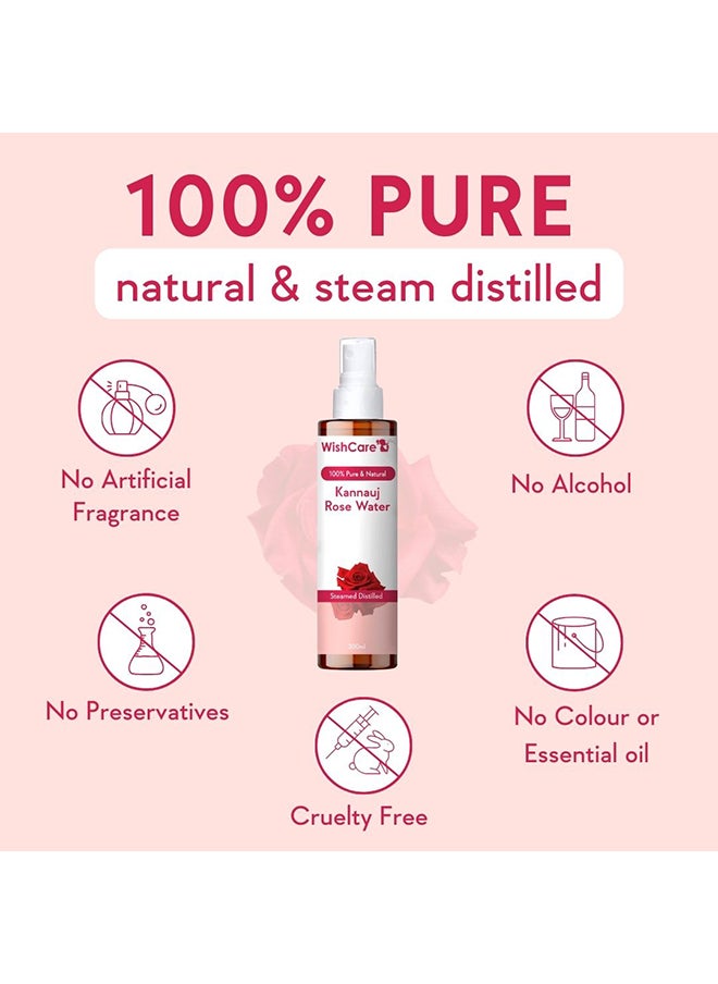 WishCare - 100% Pure & Natural Rose Water - For Skin, Face & Hair - Steam Distilled - Kannauj Gulab Jal - Spray Skin Toner - Free From Paraben, Alcohol & Chemicals - 200 ml - Image 1