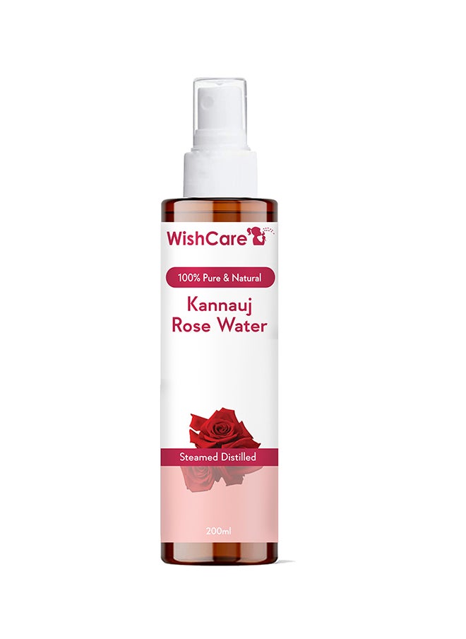 WishCare - 100% Pure & Natural Rose Water - For Skin, Face & Hair - Steam Distilled - Kannauj Gulab Jal - Spray Skin Toner - Free From Paraben, Alcohol & Chemicals - 200 ml - Image 1