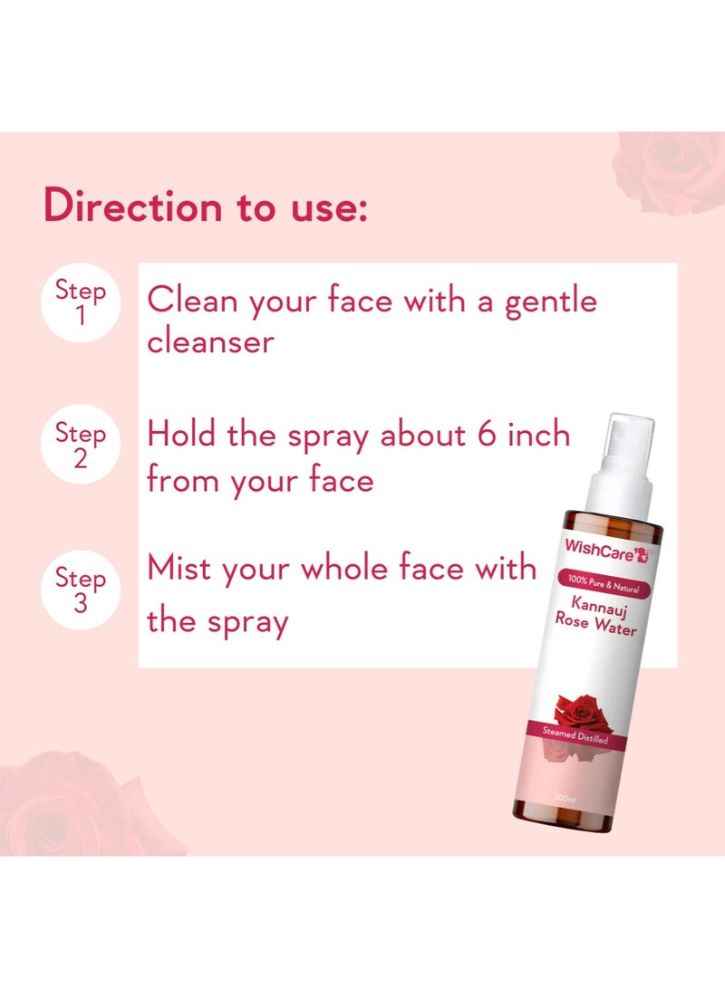 WishCare 100% Pure & Natural Rose Water For Face, Skin & Hair | Rose Water Toner for Glowing Skin | Free from Paraben & Alcohol | 200ml - Image 5
