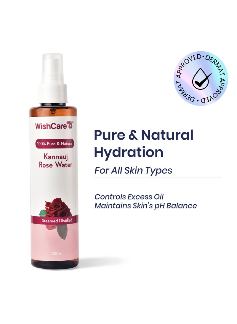WishCare 100% Pure & Natural Rose Water For Face, Skin & Hair | Rose Water Toner for Glowing Skin | Free from Paraben & Alcohol | 200ml - Image 1