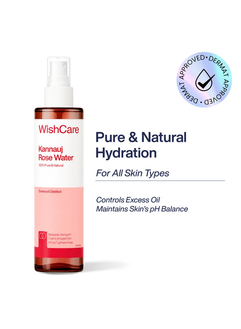 WishCare 100% Pure & Natural Rose Water For Face, Skin & Hair | Rose Water Toner for Glowing Skin | Free from Paraben & Alcohol | 200ml - Image 1