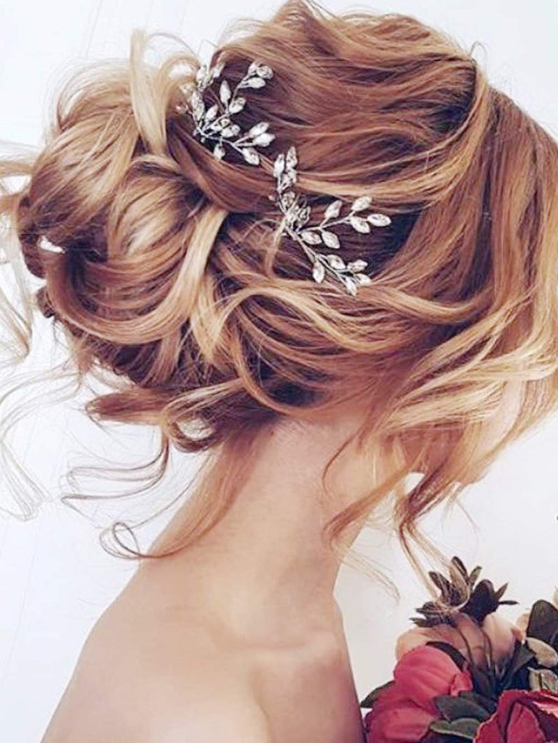 YERTTER Wedding Hair Pins 3 Pcs Wedding Decorative Hair Pins Rhinestones Crystal Updo Bridal Accessories for Flowergirls Brides and Bridesmaids Rose Gold
