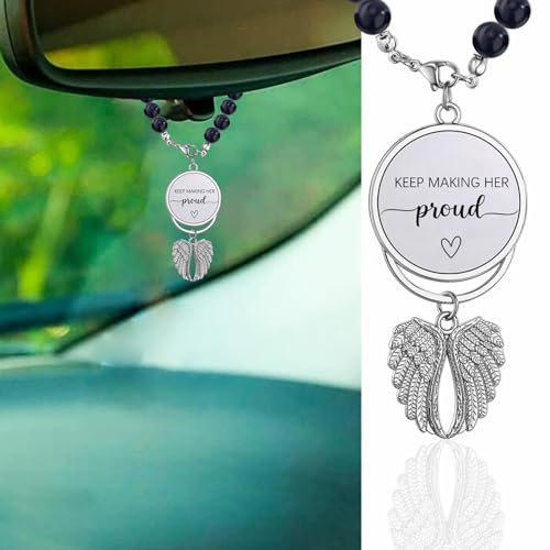 Qpige Memorial Car Charm Sympathy Gifts for Loss of Loved one Keep Making Her Proud Ornament Hanging Rear View Mirror Accessories Grief Bereavement Sympathy Gift Keep Making Her ProudSilver - Image 1