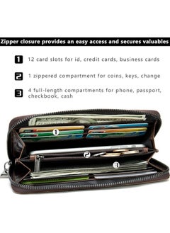 Generic Genuine Leather Cool Long Wallets for Men Personalized Zip Around Wallet Checkbook Cash Credit Card Holder Wallet Large Vintage  - Image 3
