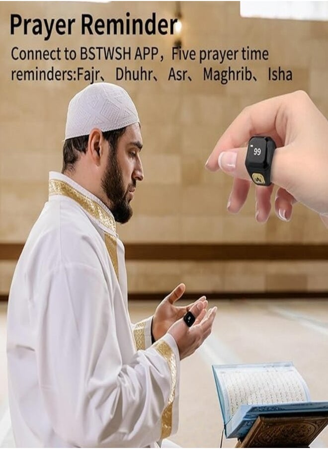 BSTWSH 20mm Zikr Ring Smart Ring with Vibration Reminder Tasbih Counter and Bluetooth Connection for Exclusive BSTWSH App and 5 Daily Prayer Reminders  - Image 2