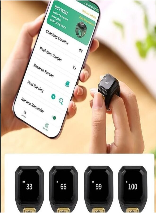 BSTWSH 20mm Zikr Ring Smart Ring with Vibration Reminder Tasbih Counter and Bluetooth Connection for Exclusive BSTWSH App and 5 Daily Prayer Reminders  - Image 3
