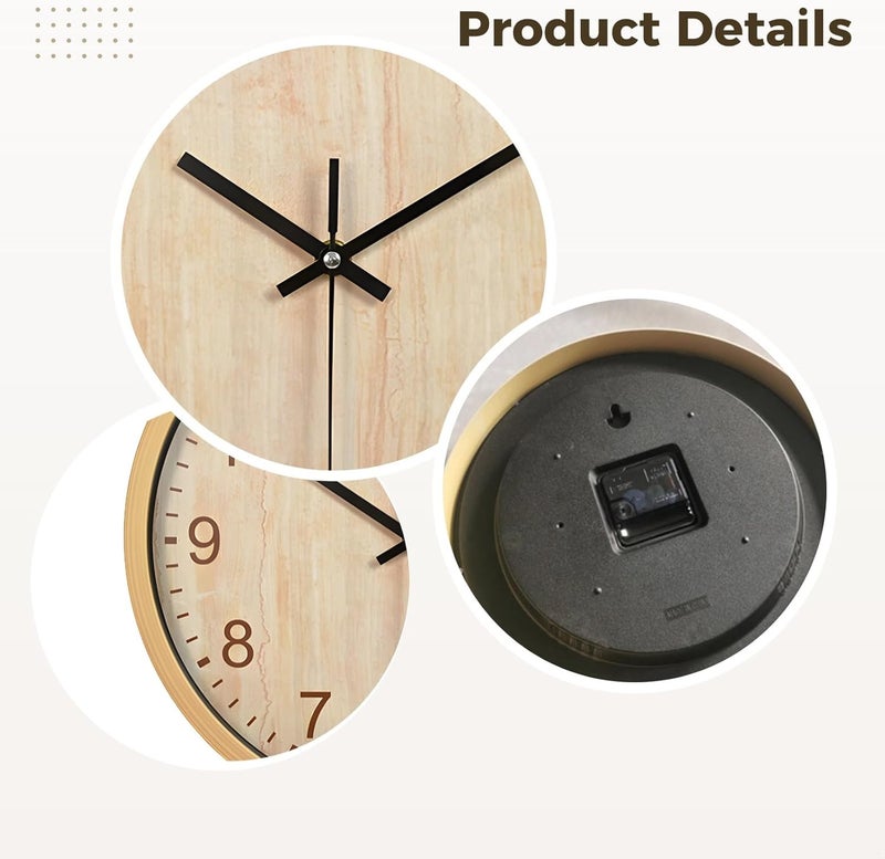12 Wall Clock, Bamboo Textured Plastic Frame, Silent Quartz Clock With Colorful Numbers, Battery-Powered For Home & Office - Image 4