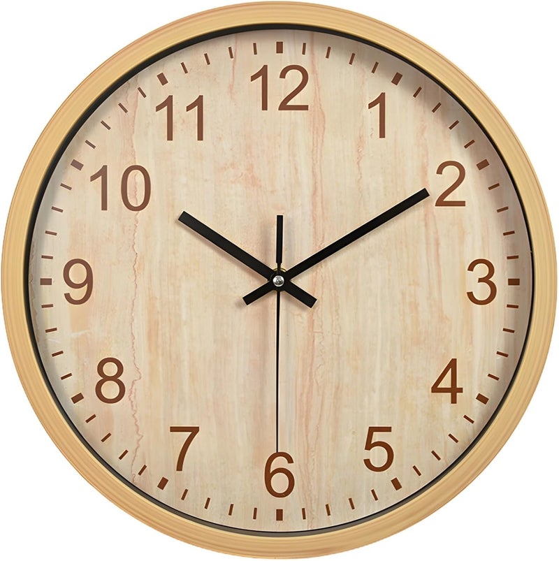 12 Wall Clock, Bamboo Textured Plastic Frame, Silent Quartz Clock With Colorful Numbers, Battery-Powered For Home & Office - Image 1