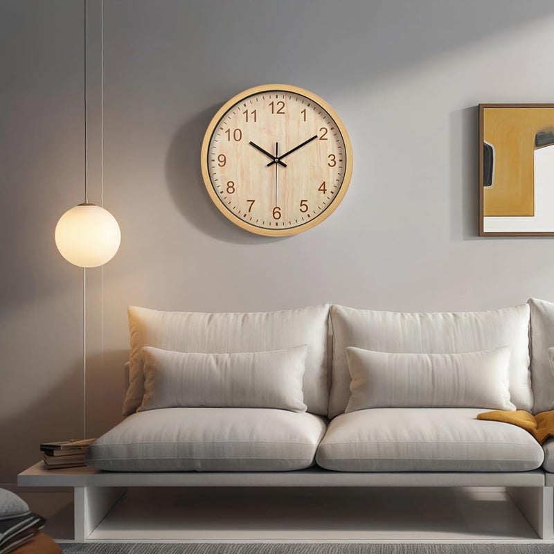 12 Wall Clock, Bamboo Textured Plastic Frame, Silent Quartz Clock With Colorful Numbers, Battery-Powered For Home & Office - Image 3