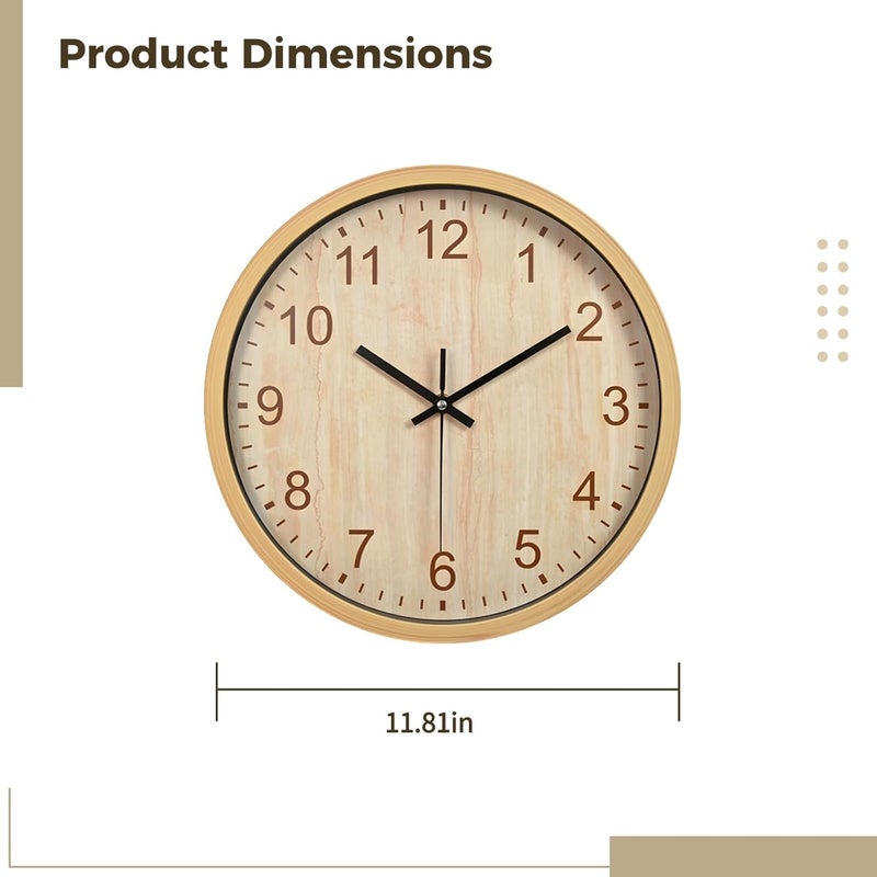 12 Wall Clock, Bamboo Textured Plastic Frame, Silent Quartz Clock With Colorful Numbers, Battery-Powered For Home & Office - Image 5