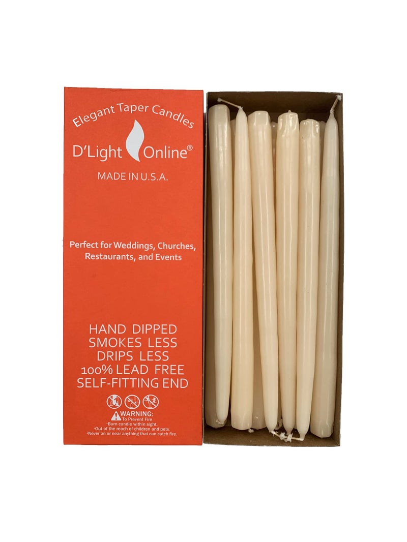 D'light Online D'light Online Elegant Cream Ivory Taper Candles 10 Inch Premium Quality Candles, Hand-Dipped, Dripless Tapered  - Image 1
