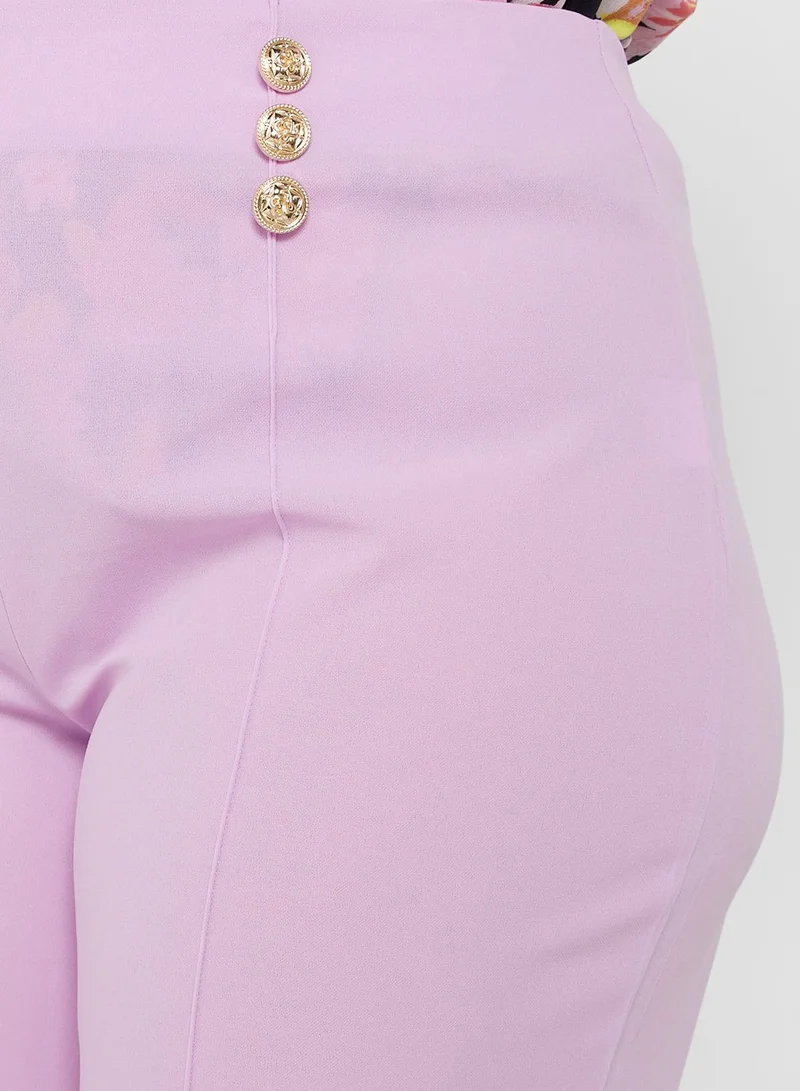Ella Plus Button Detail Seam Front Flared Pants