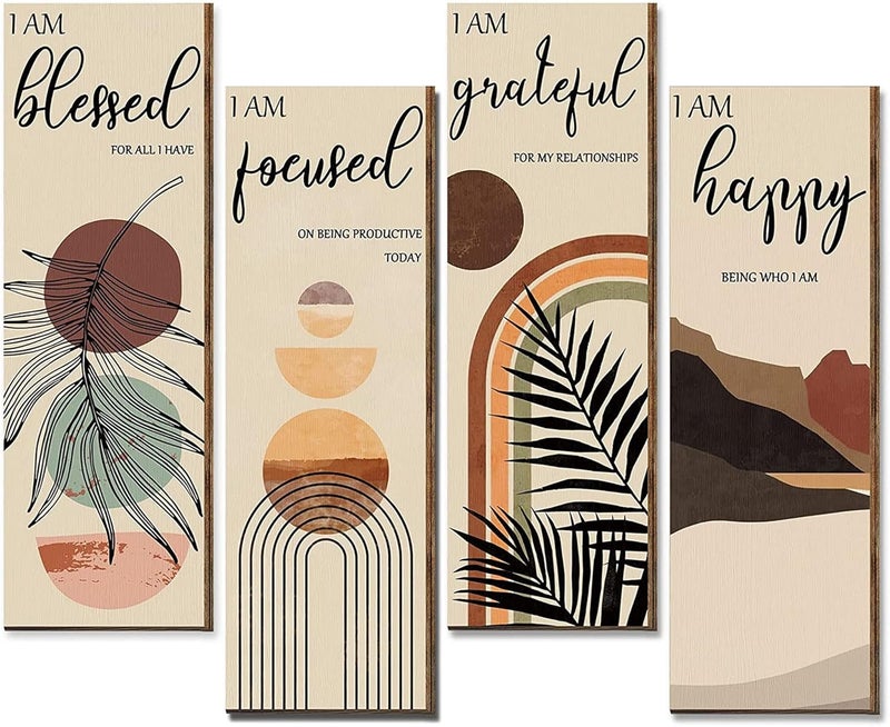 Sulfar Boho Wall Art Prints 11 x 4 x 1 Inch, Set of 4, Mid Century Positive Affirmations Wall Decor - Image 1
