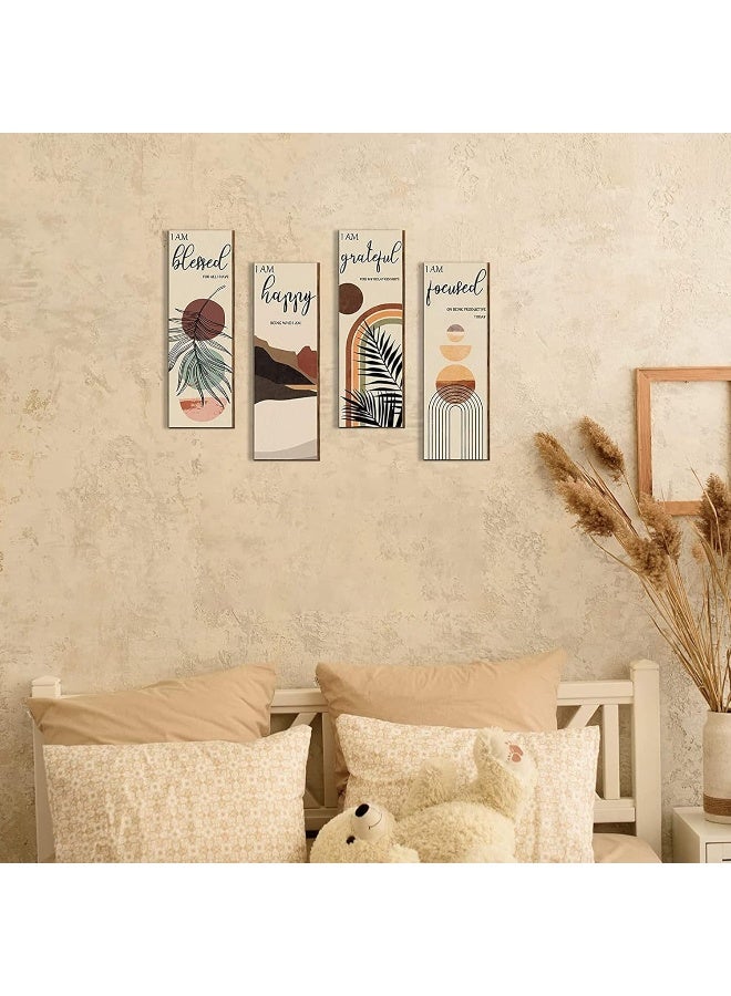 Sulfar Boho Wall Art Prints 11 x 4 x 1 Inch, Set of 4, Mid Century Positive Affirmations Wall Decor - Image 5