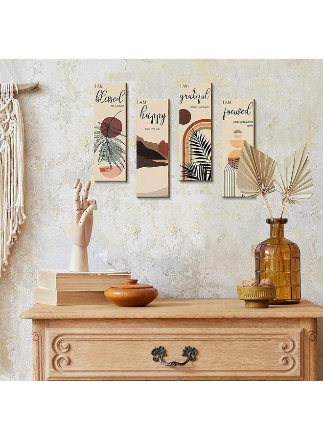 Sulfar Boho Wall Art Prints 11 x 4 x 1 Inch, Set of 4, Mid Century Positive Affirmations Wall Decor - Image 4
