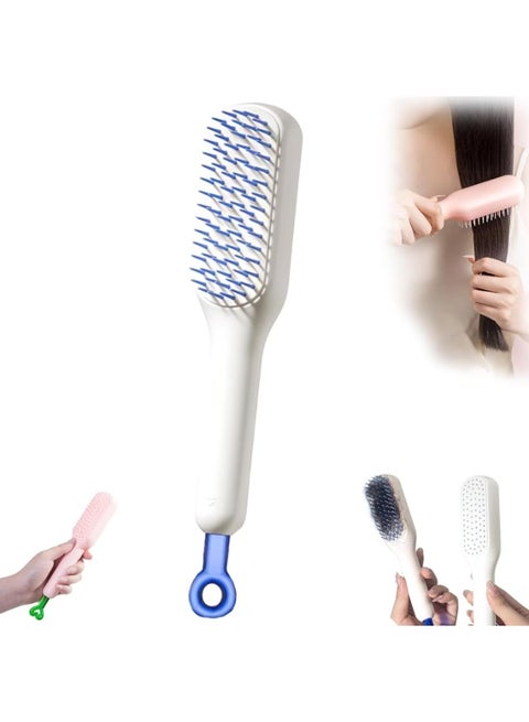 Self Cleaning Hair Brush One Pull Clean Massage Comb Anti Static Hair Comb Hairbrush for Women Soft Hair Combs Hairbrushes for Long Short Wavy Straight Hair (White)