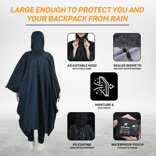 ROCKSPORT Unisex Outdoor Rain Poncho for Adult,Multi Use, Waterproof, Lightweight, Reusable & Packable, One Size Fits Most (Blue) - Image 3