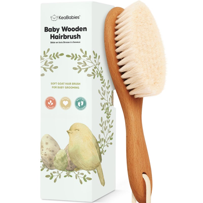 KeaBabies Wooden Baby Hair Brush for Toddler Girls Boys Infant Cradle Cap Brush Newborn Baby Comb Soft Goat Bristles Comb for Newborn Girl Boy Hair Scalp Styling Bath Essentials Golden Oak Regular - Image 3