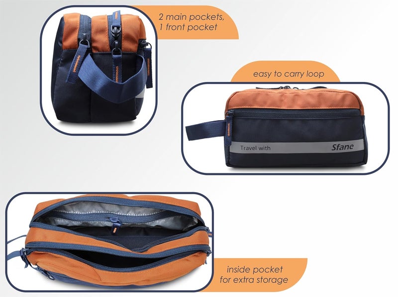 SFANE Toiletry Bag for Men & Women Makeup Pouch, Travel Essentials Travel Organizer Travel Pouch for Men for Travel Kit for Toiletries, Wash Bag (Orange) - Image 2