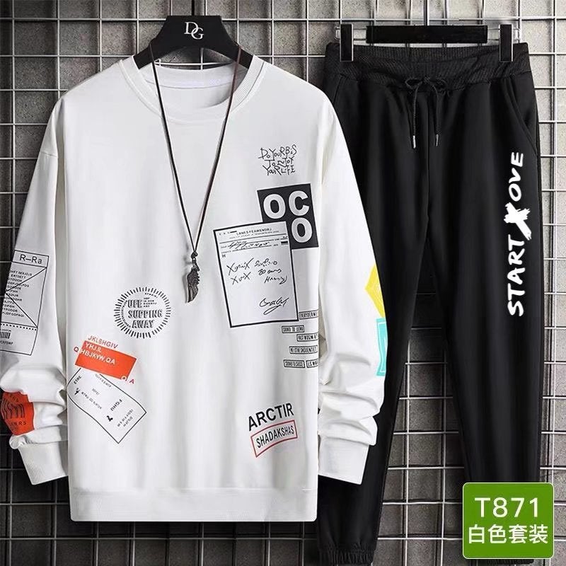 Autumn Pullover Sweatshirt Men's Casual Sports Suit Men's Junior High School Students Thin Coat Teenagers Round Neck Sweatshirt  - Image 1