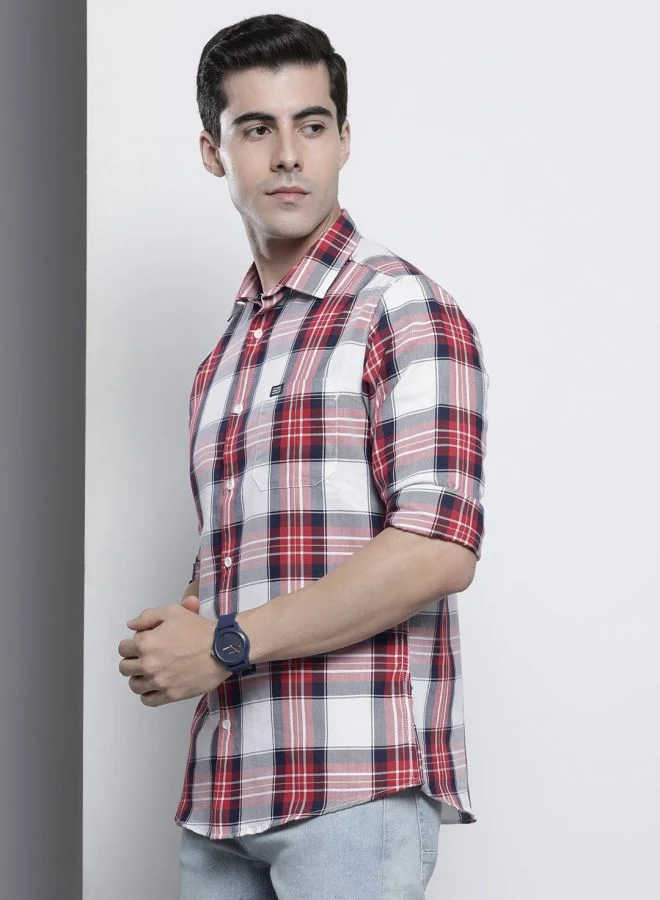 شركة المرآب الهندية Men Regular Fit Checkered Full Sleeves Spread Collar Casual Shirt