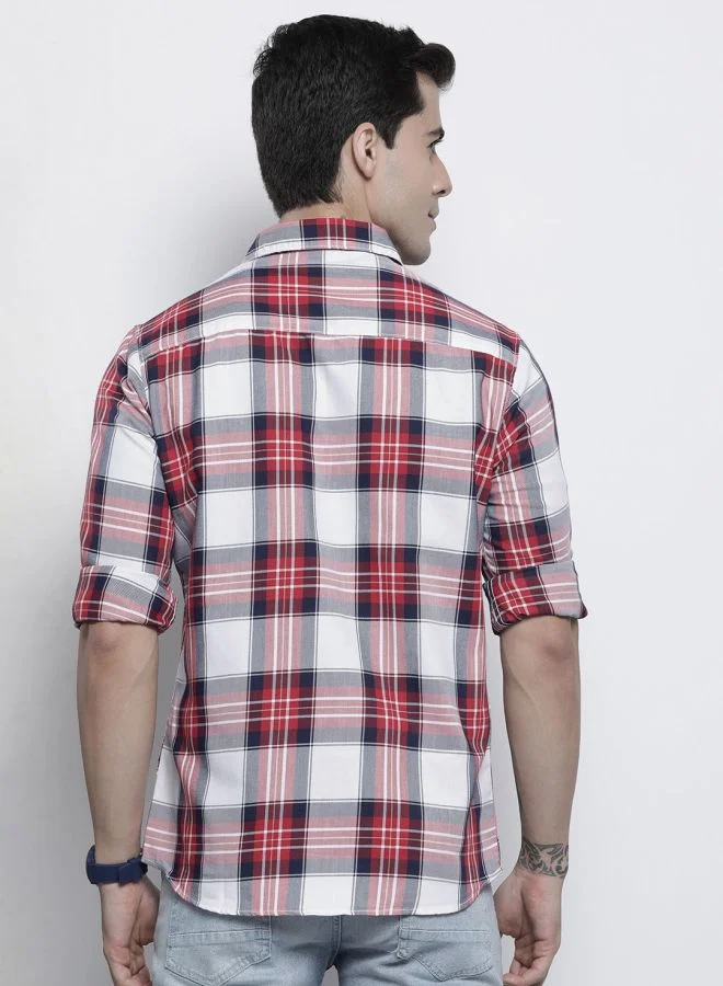 شركة المرآب الهندية Men Regular Fit Checkered Full Sleeves Spread Collar Casual Shirt