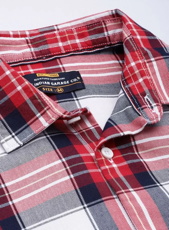 شركة المرآب الهندية Men Regular Fit Checkered Full Sleeves Spread Collar Casual Shirt