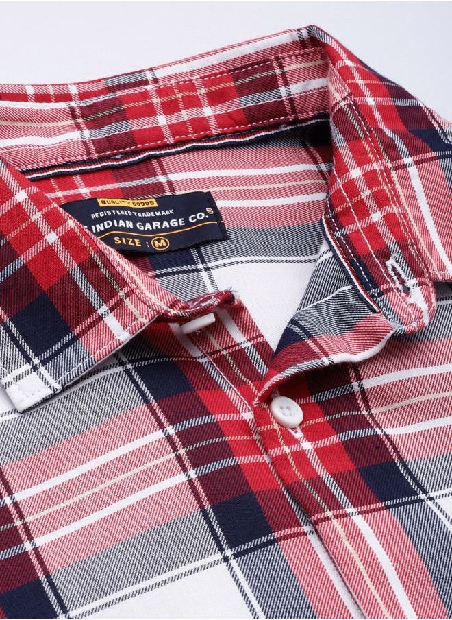 The Indian Garage Co Men Regular Fit Checkered Full Sleeves Spread Collar Casual Shirt  - Image 4